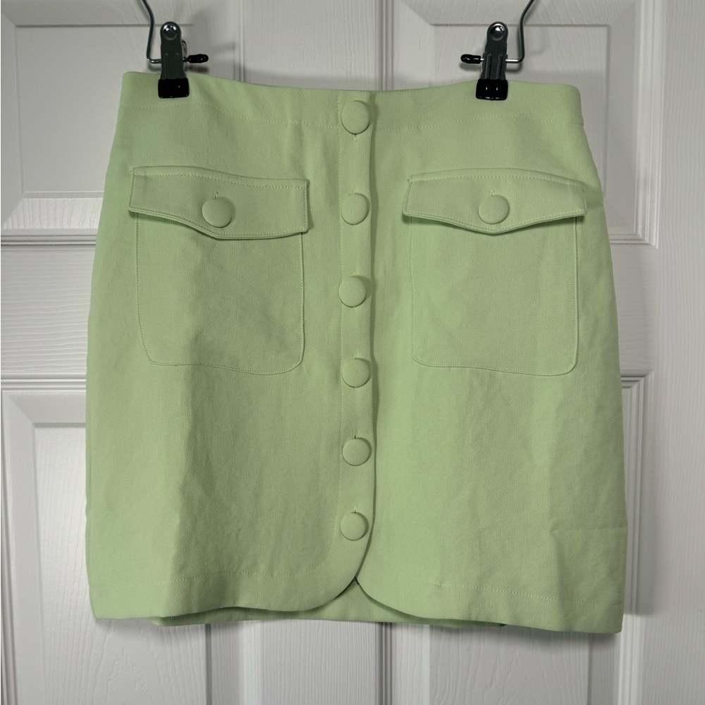 Astr Light Green Button-Front Mini Skirt
